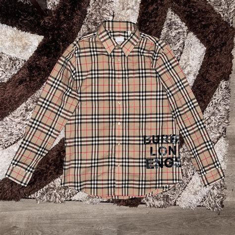 burberry logo print check cotton oversized shirt|burberry cotton poplin shirt.